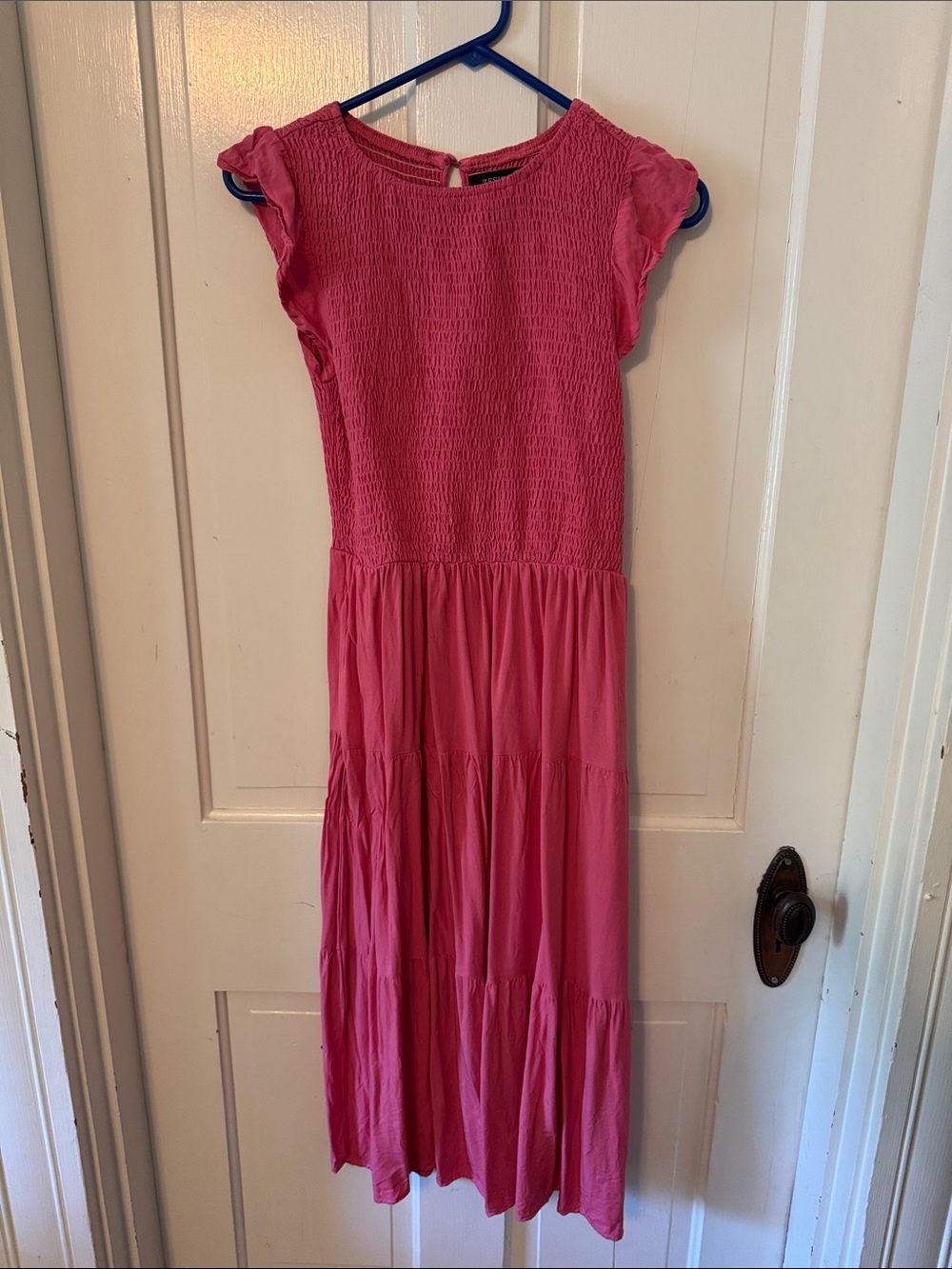 Pink Ruffle Sleeve Smocked Dress